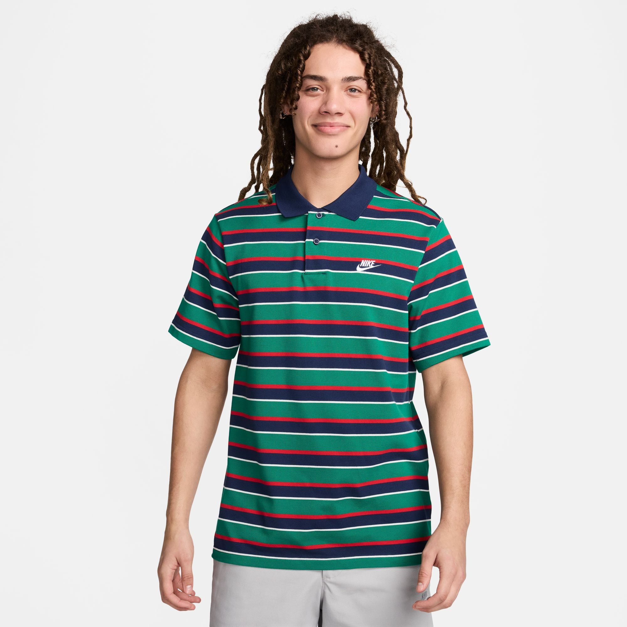 Men's Nike Club Striped Polo (Navy)
