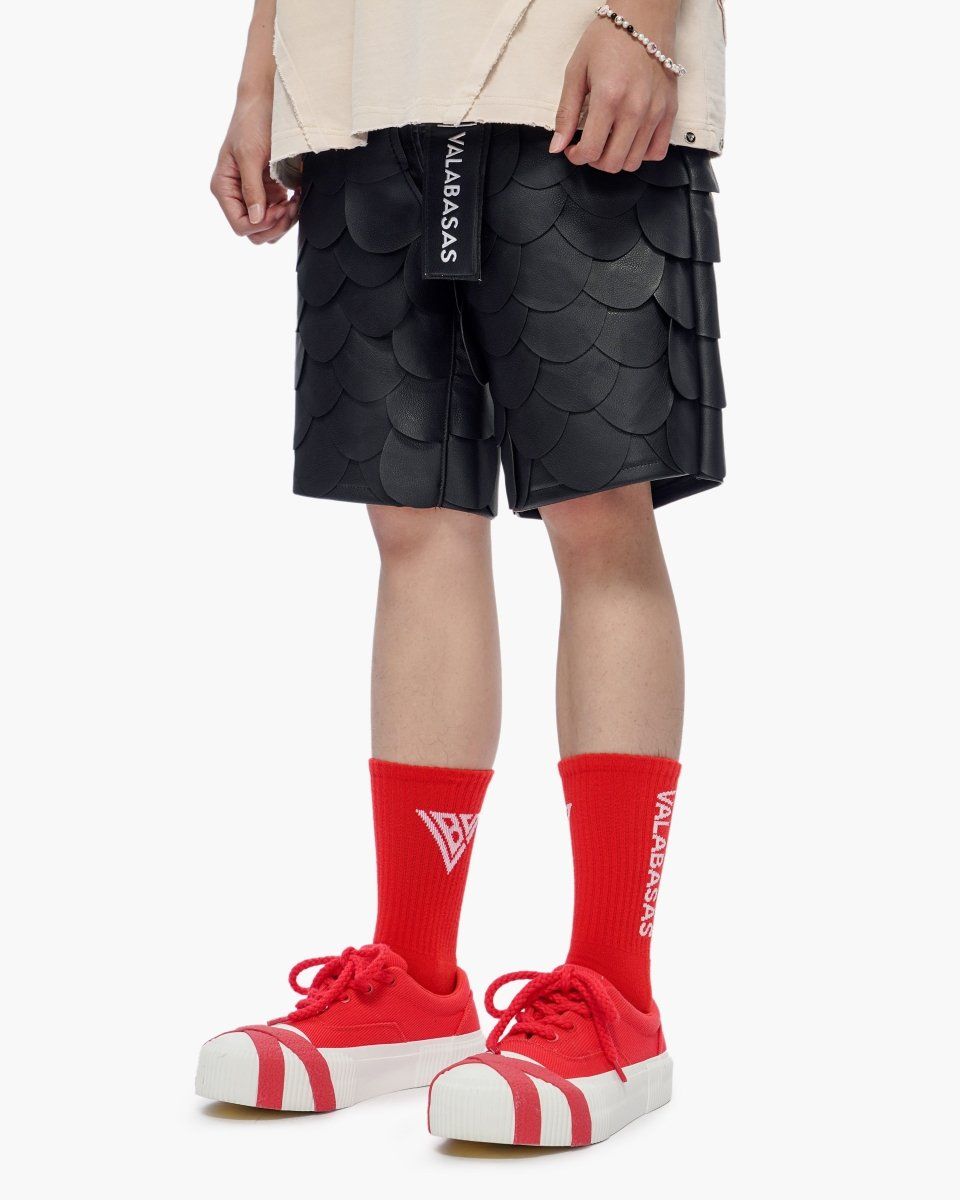MENS VALABASAS DRAGON SCALES LEATHER SHORT (BLACK)