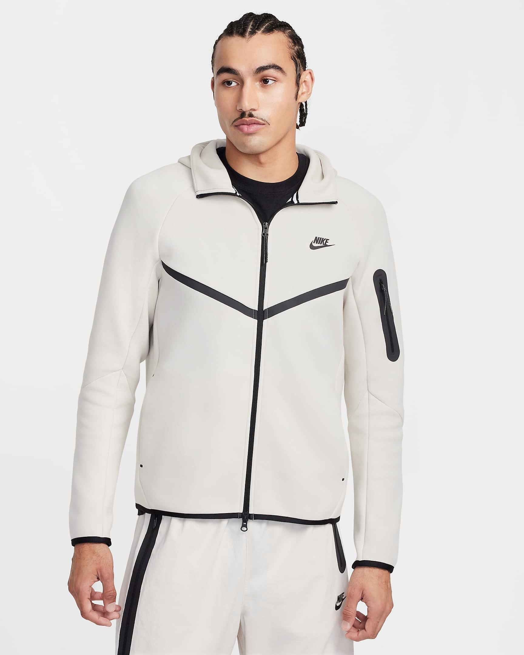 MENS NIKE TECH FLEECE FULL-ZIP WINDRUNNER WARMUP (LIGHT OREWOOD BROWN/BLACK)