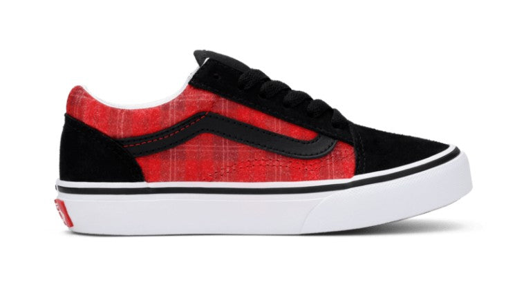 KIDS VANS OLD SKOOL GLITTER PLAID PS (RED/BLACK)
