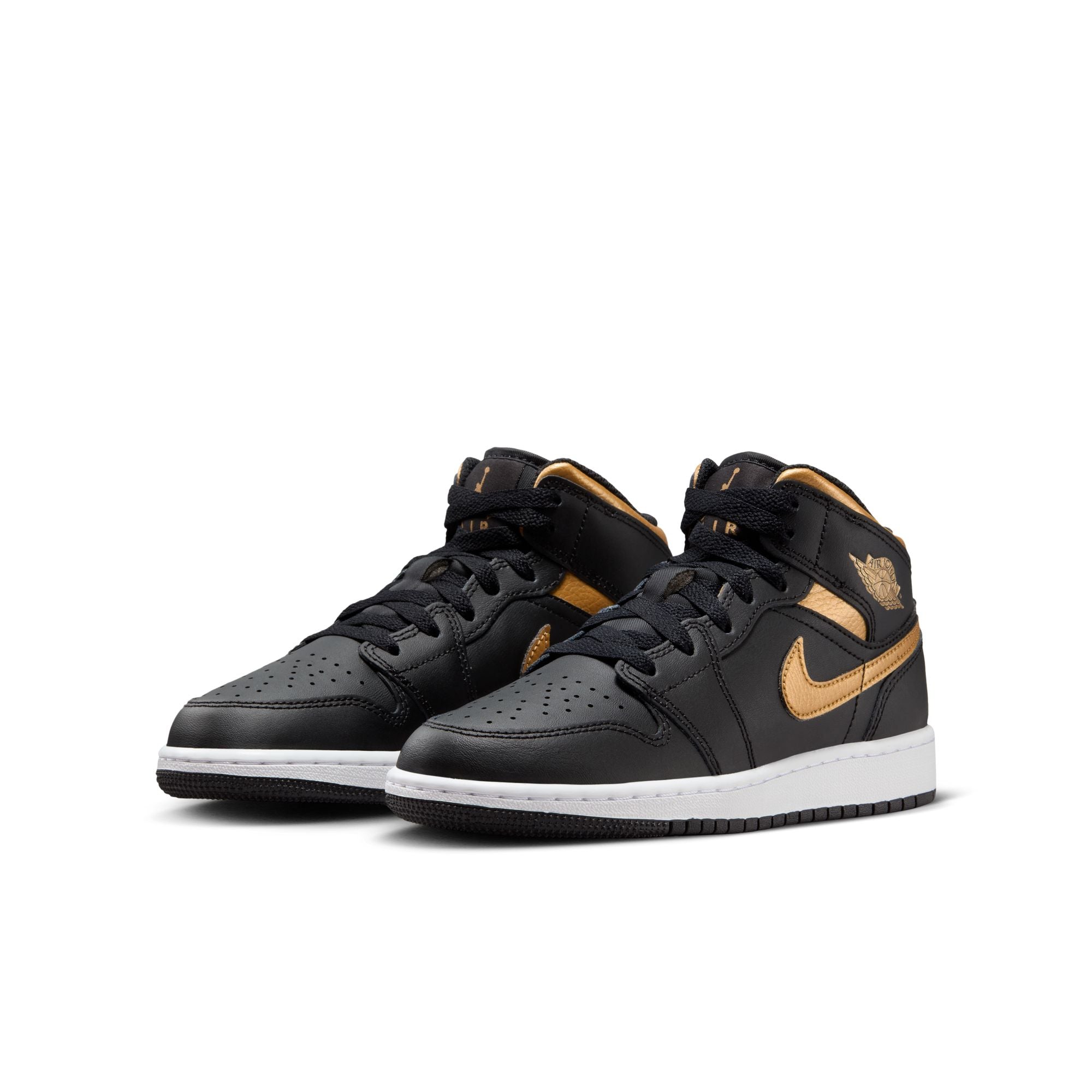 KIDS AIR JORDAN 1 MID GS (BLACK/METALLIC GOLD/WHITE)