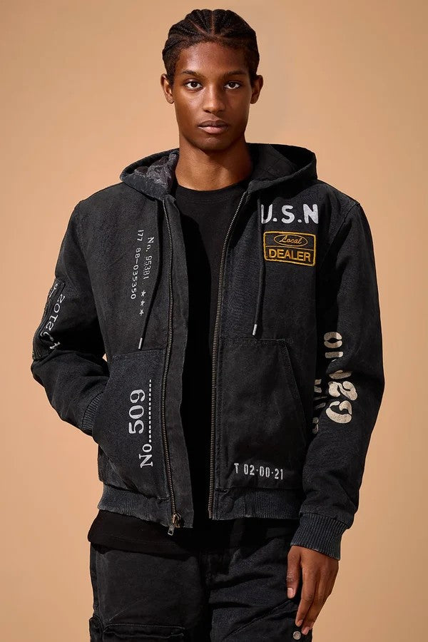 MENS JORDAN CRAIG PELHAM BAY HOODED WORK JACKET (VINTAGE BLACK)