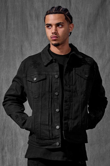 MENS JORDAN CRAIG LIMELIGHT DENIM TRUCKER JACKET (JET BLACK)