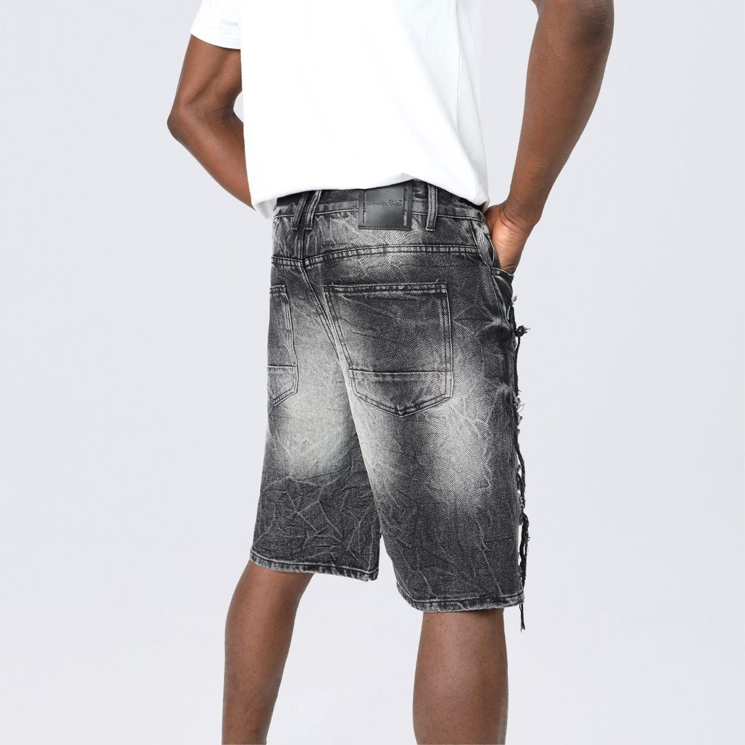 MENS SMOKE RISE HEAVY RIP & REPAIR JEAN SHORT (SABLE BLACK)