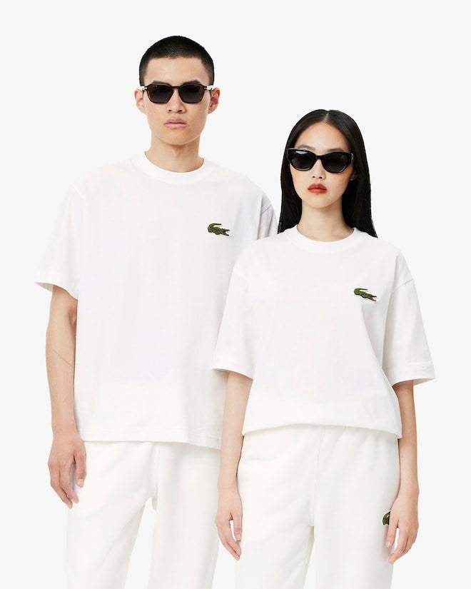 UNISEX LACOSTE LOOSE FIT HEAVY COTTON BADGE T-SHIRT (WHITE)
