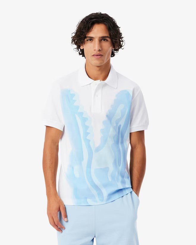 MENS LACOSTE CLASSIC FIT PRINTED PIQUÉ POLO (WHITE)