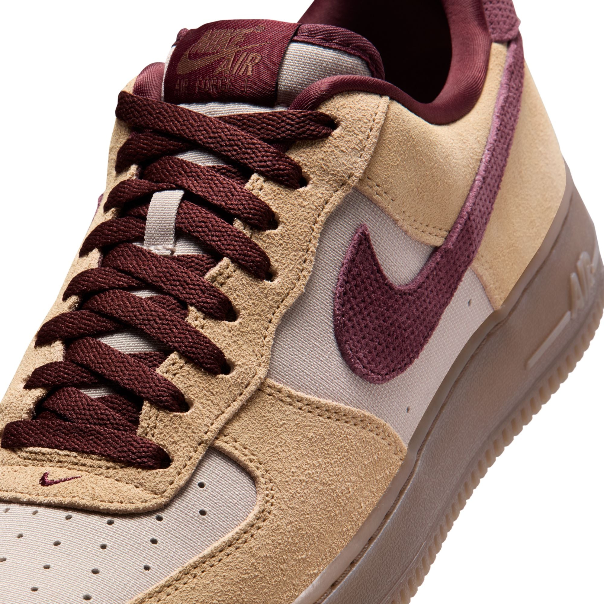 MENS NIKE AIR FORCE 1 '07 PRM (LINEN/BURGUNDY CRUSH/MOON PARTICLE)