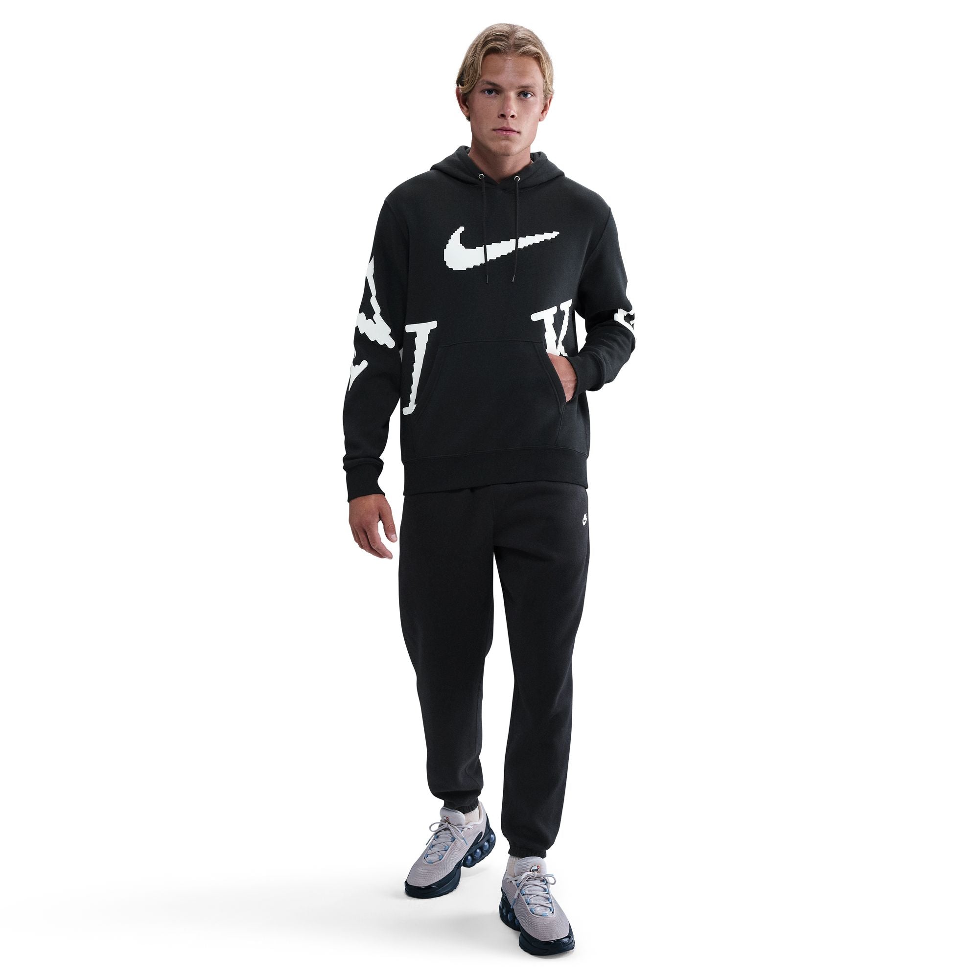 MENS NIKE SPORTSWEAR CLUB FLEECE HOODIE (BLACK/WHITE)