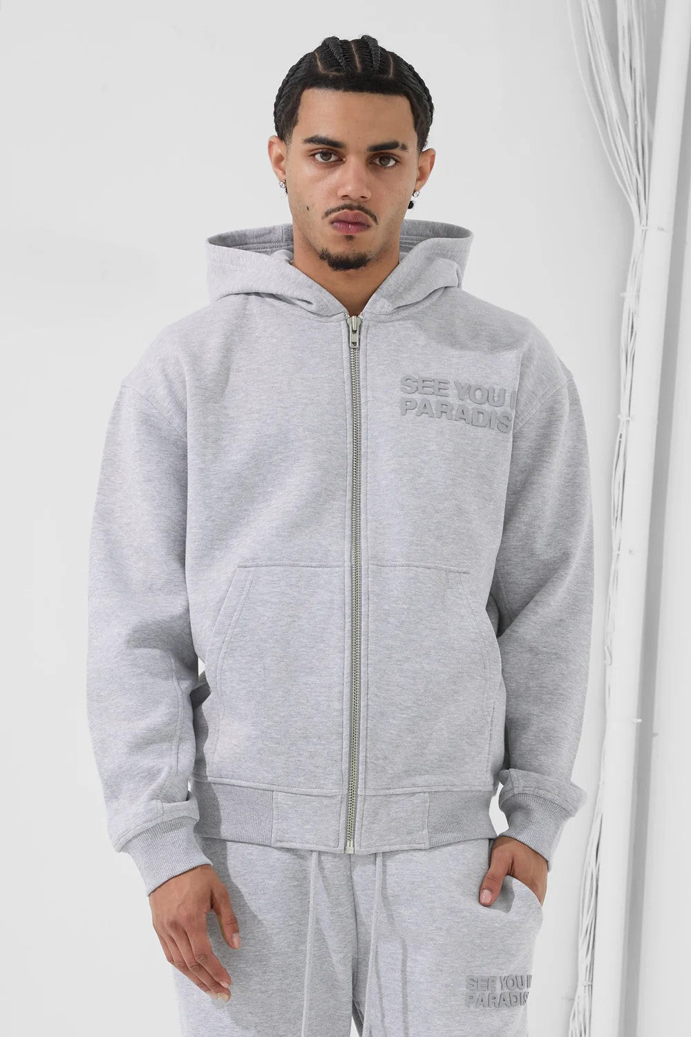 MENS JORDAN CRAIG SYIP TONAL ZIP HOODIE (HEATHER GREY)