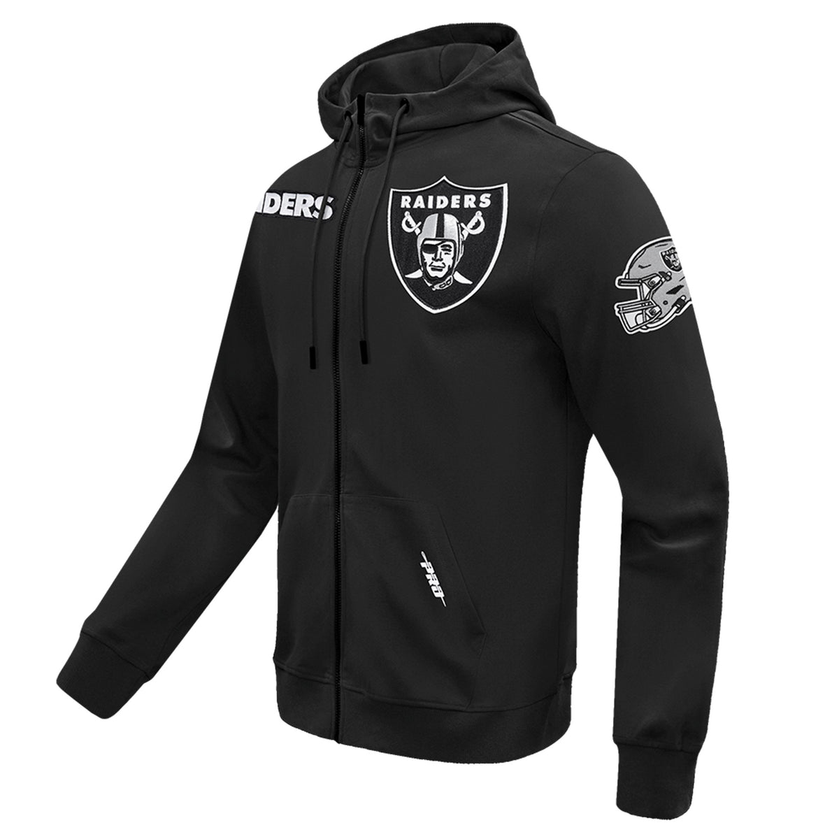 MENS PRO STANDARD LAS VEGAS RAIDERS CLASSIC WIND SUIT WOVEN FULL ZIP PULLOVER HOODIE (BLACK)