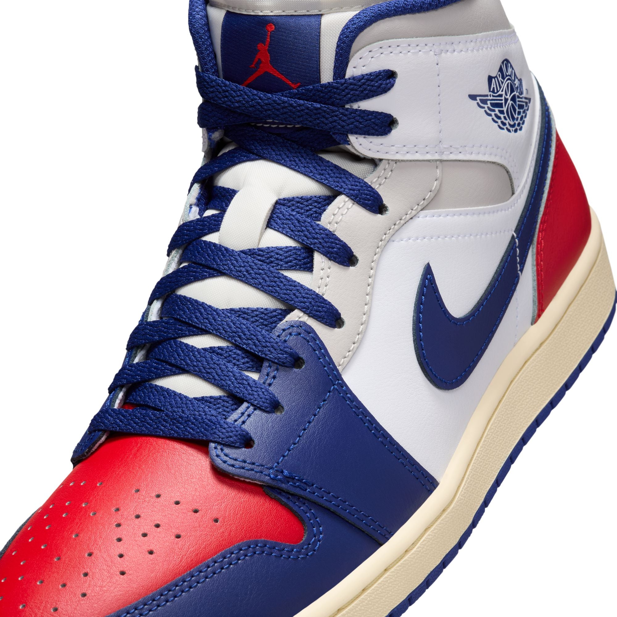 MENS AIR JORDAN 1 MID (WHITE/DEEP ROYAL BLUE/UNIVERSITY RED)