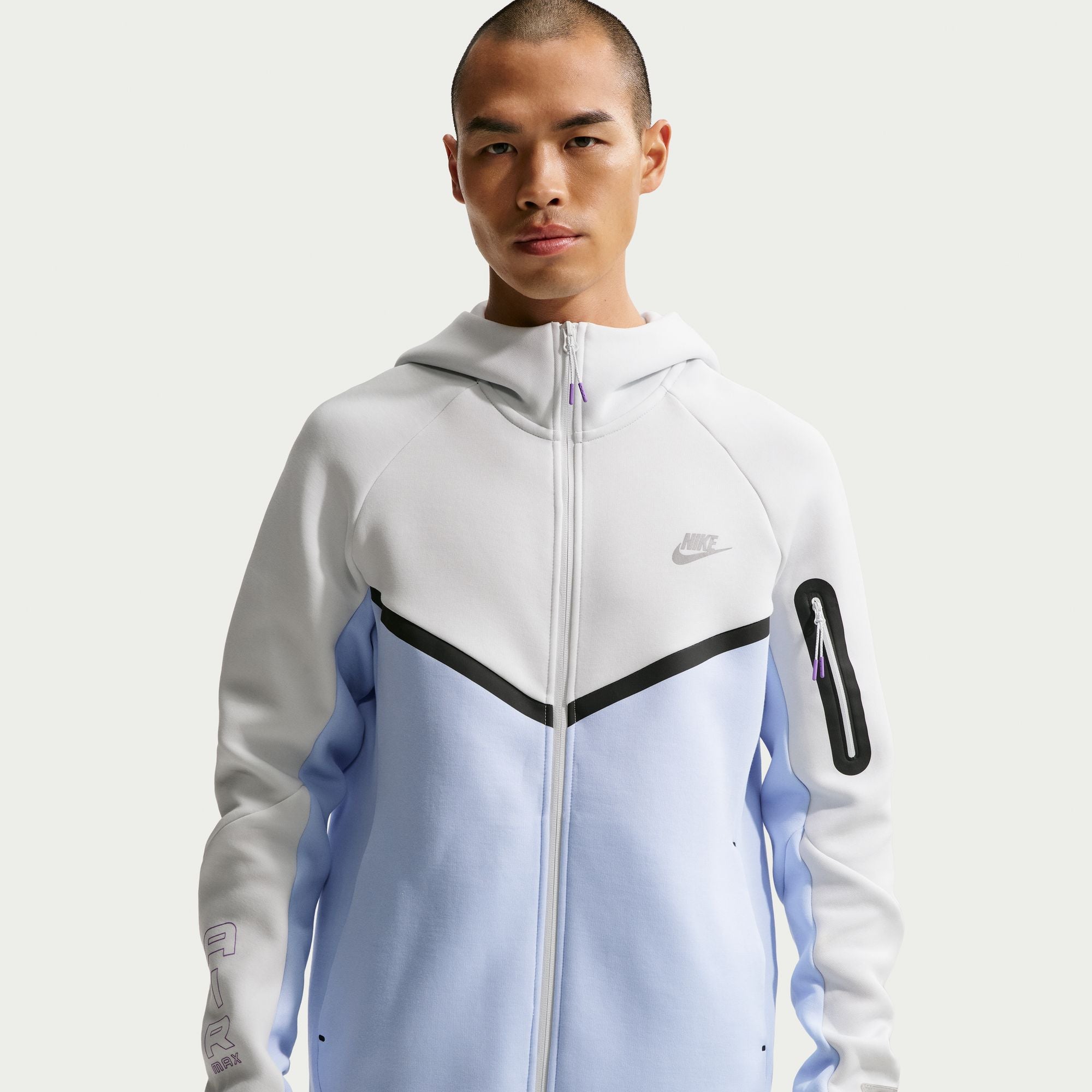 MENS NIKE TECH FLEECE FULL-ZIP WINDRUNNER AMD WARMUP (OFF WHITE/HYDROGEN BLUE/BRIGHT VIOLET)