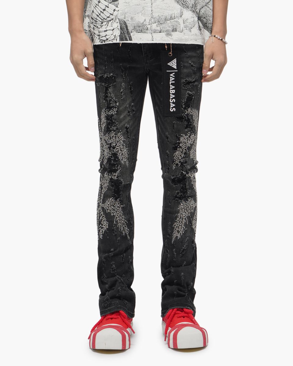 MENS VALABASAS DAVENPORT STACKED JEAN (BLACK WASH)