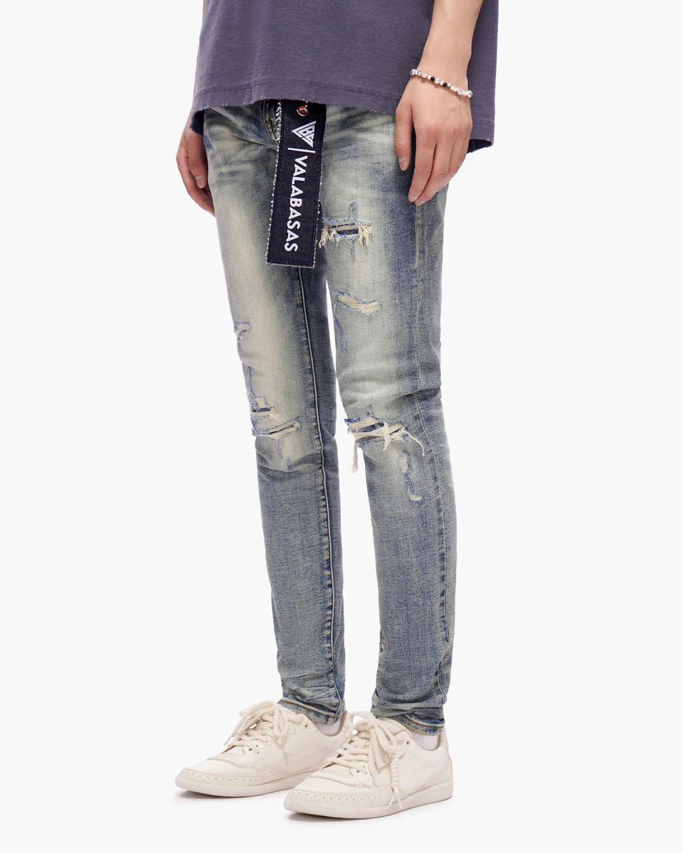 MENS VALABASAS SCIMITAR SKINNY JEAN (DARK BLUE WASH)