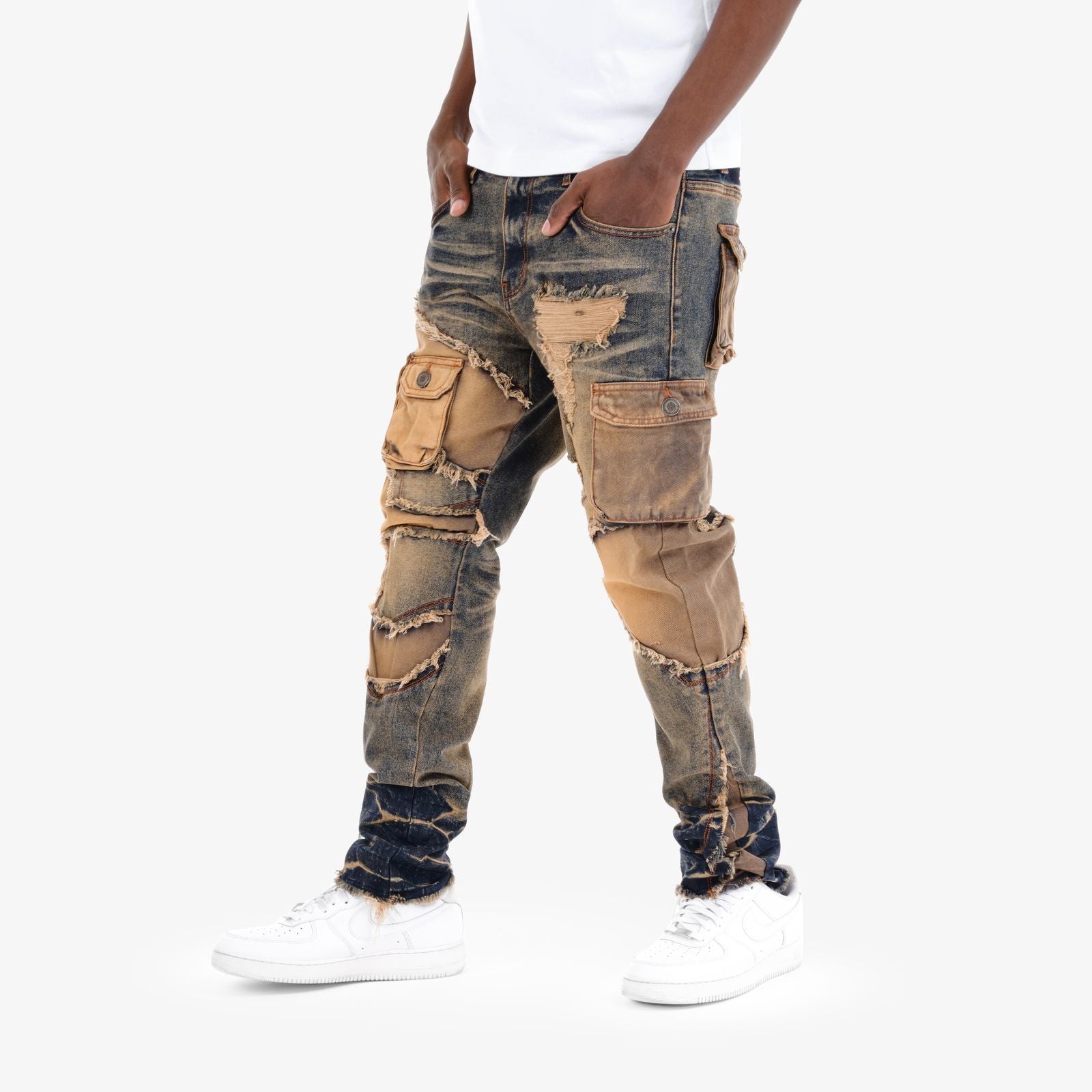 MENS COPPER RIVET CANVAS POCKET RIP REPAIR JEAN (RUST)