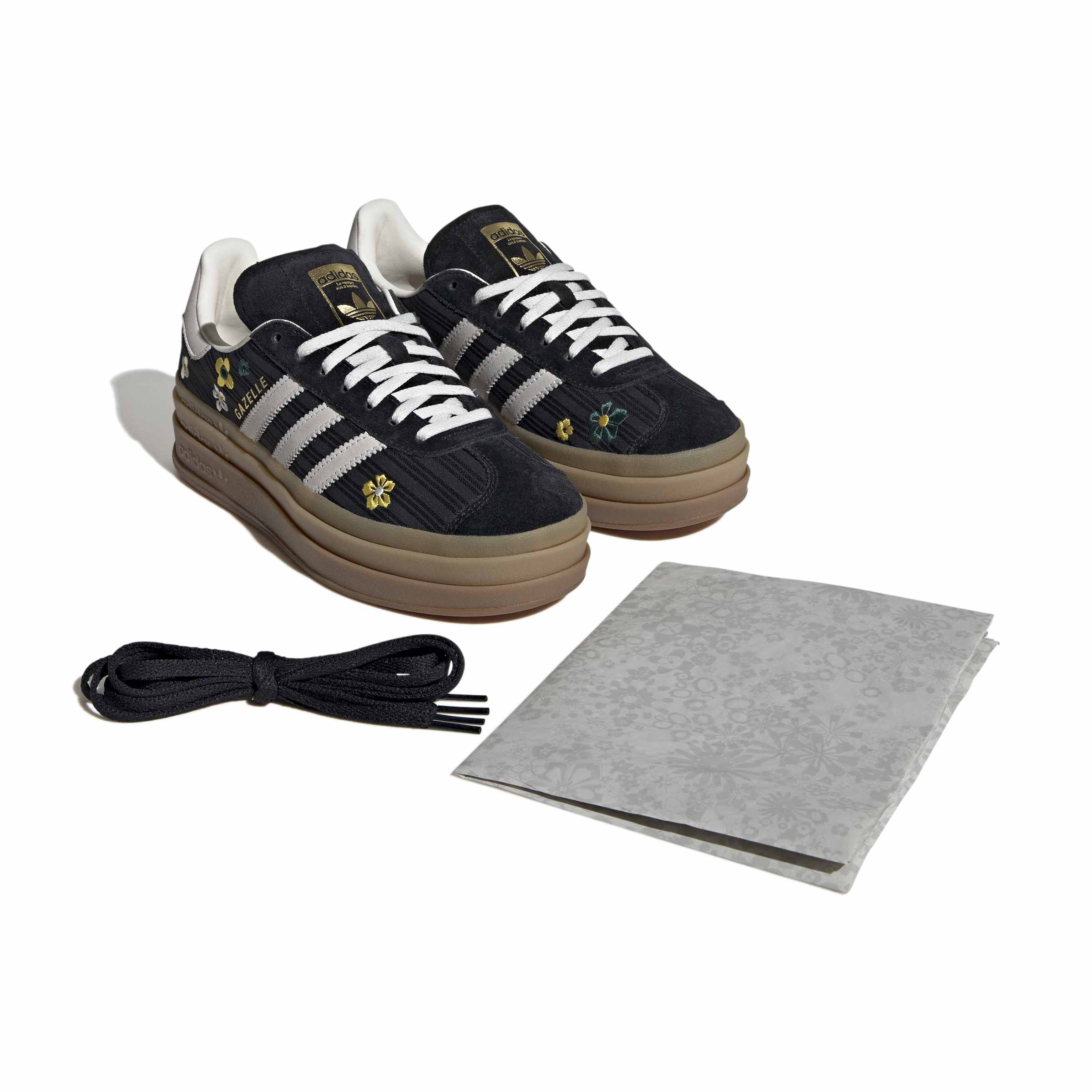 WOMENS ADIDAS GAZELLE BOLD (CORE BLACK / OFF WHITE / EQT YELLOW)