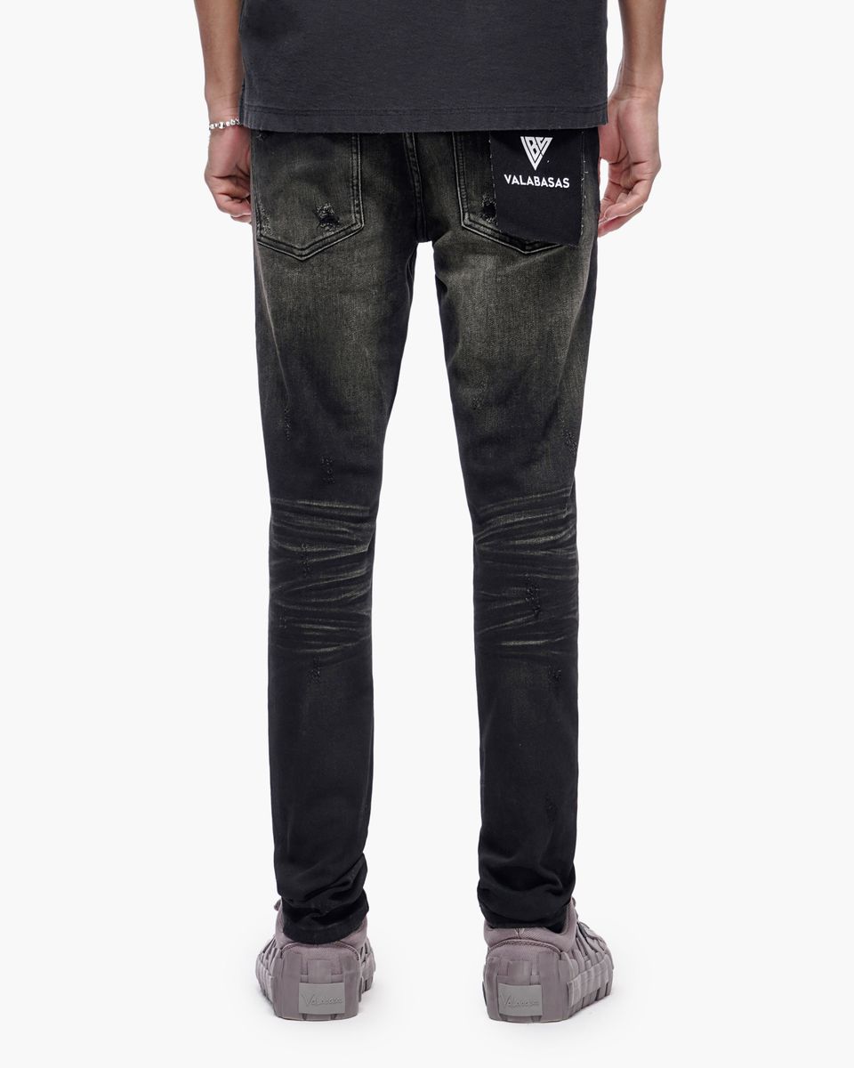 MENS VALABASAS RIP AND REPAIR SKINNY JEAN (BLACK WASH)