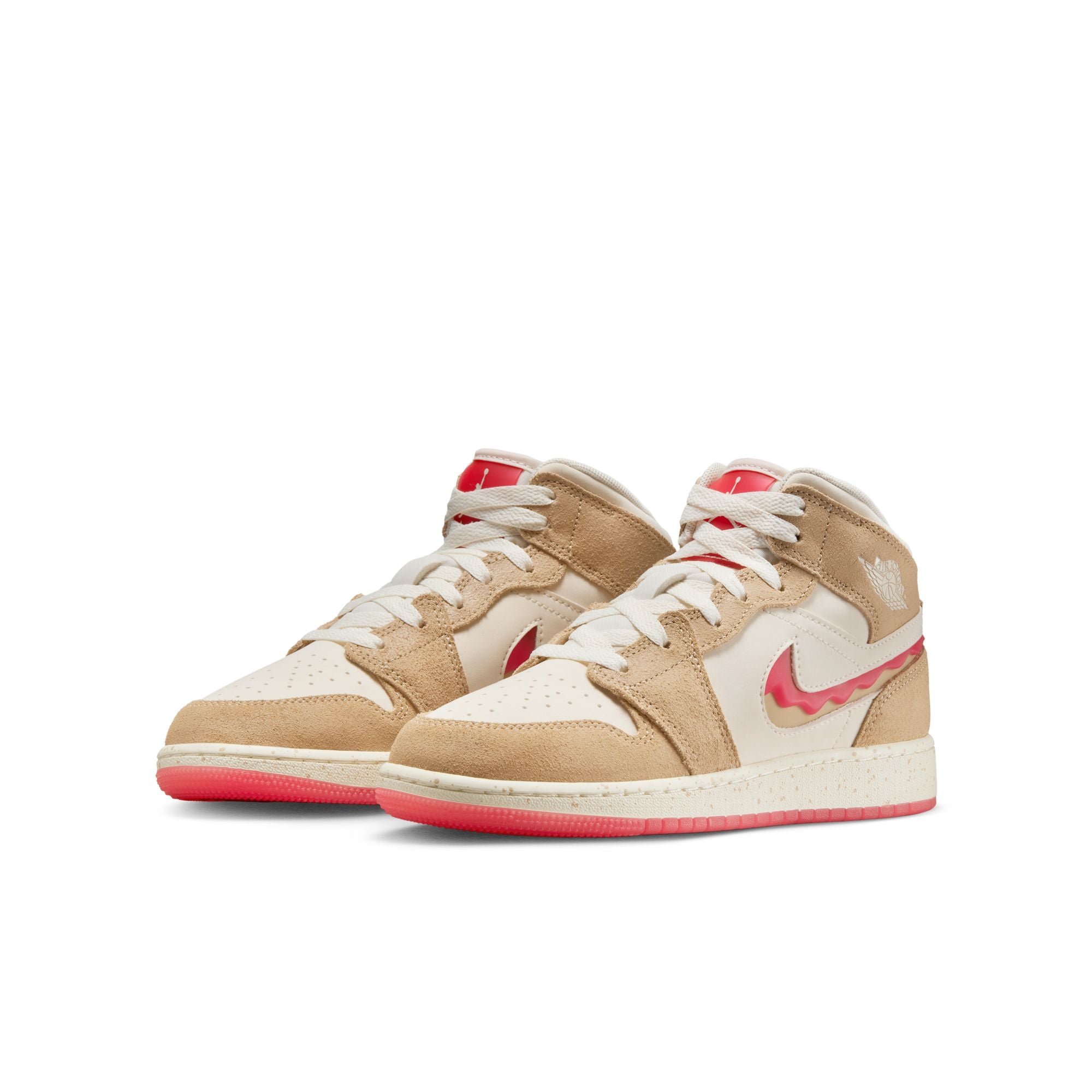 KIDS AIR JORDAN 1 MID SE GS (DESERT/FUSION RED/PALE IVORY)