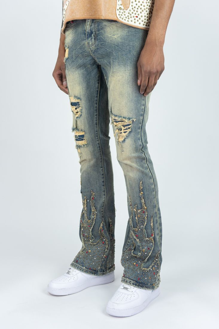 MENS R3BEL DENIM FIREFEST STACKED JEAN (VINTAGE)