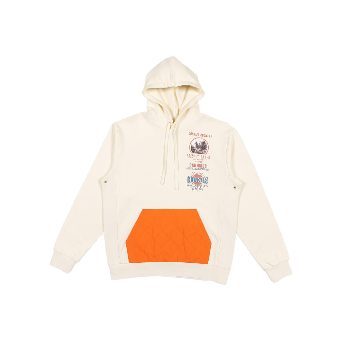 MENS COOKIES WORKWEAR FRENCH TERRY PULLOVER HOODIE WITH CONTRAST QUILTED NYLON POUCH POCKET (OFF WHITE)