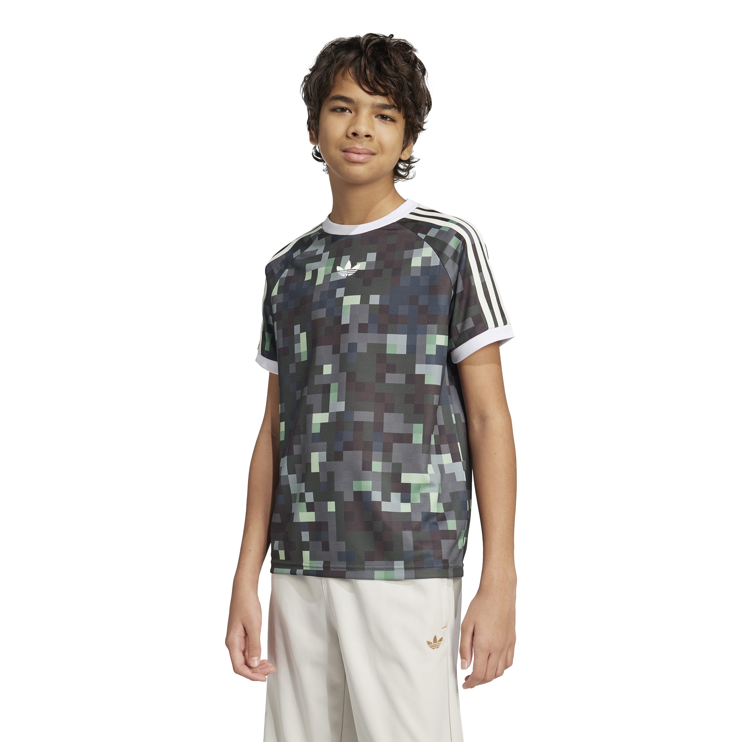 KIDS ADIDAS ORIGINALS X MINECRAFT GRAPHIC T-SHIRT (SILVER PEBBLE / MAGIC LIME / TRIBE GREEN / LEGEND IVY))