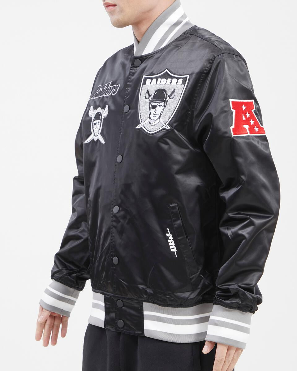 LAS VEGAS RAIDERS RETRO CLASSIC RIB SATIN JACKET (BLACK/GREY)