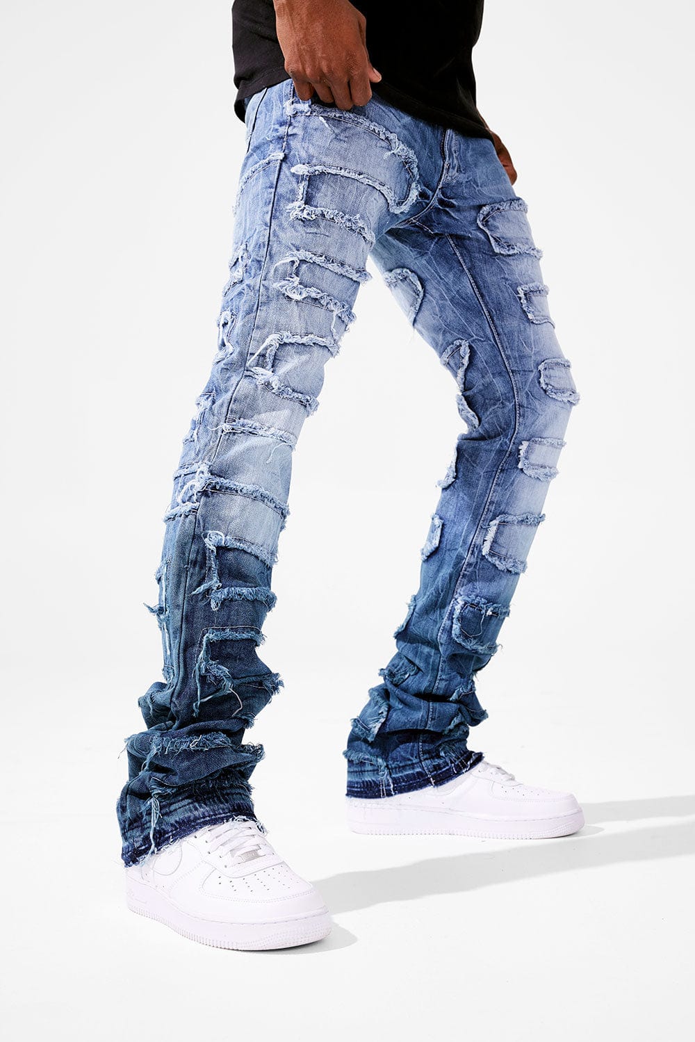 MENS JORDAN CRAIG MARTIN FIT PYTHON STACKED DENIM (BLUE WAVE)
