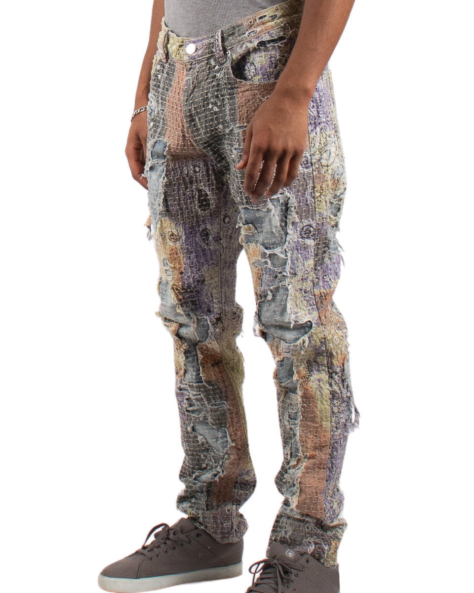 MENS MAJESTIK DOUBLE LAYERED ART BASEL DENIM PANT (OBSIDIAN GREY)