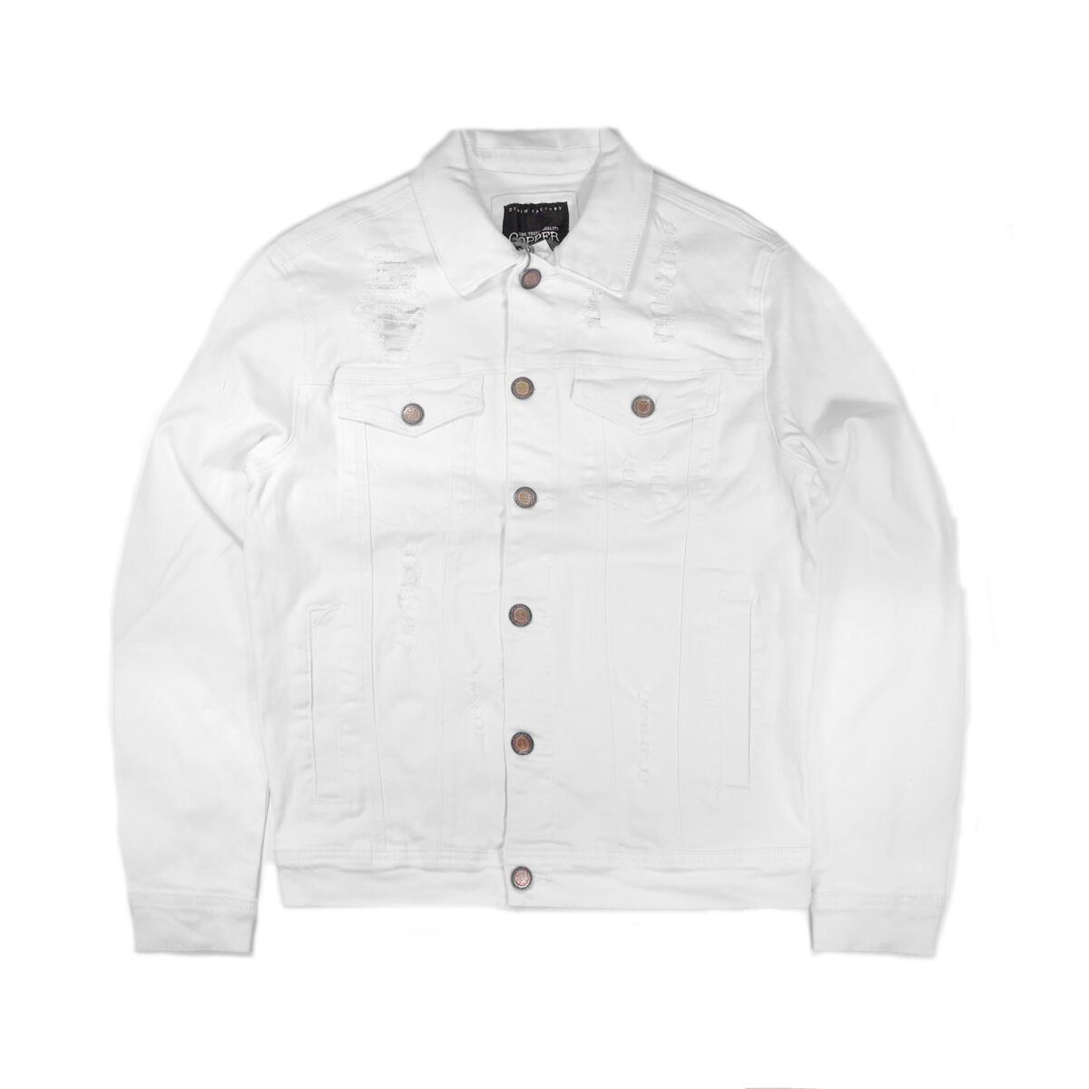 MEN'S COPPER RIVET DENIM JACKET WITH RIPS (WHITE)