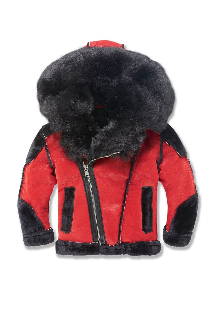 KID'S JORDAN CRAIG EL JEFE SHEARLING MOTO JACKET (BRED)