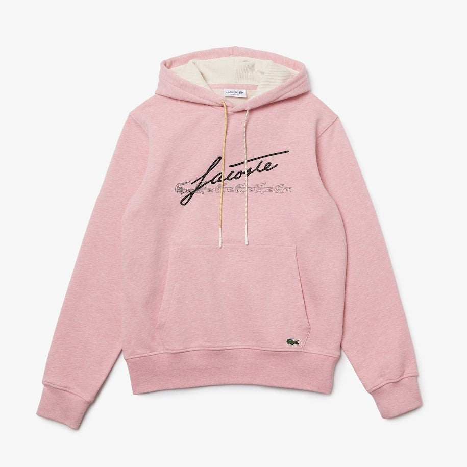 MEN'S LACOSTE SIGNATURE HOODED FLECKED COTTON FLEECE HOODIE (PINK)