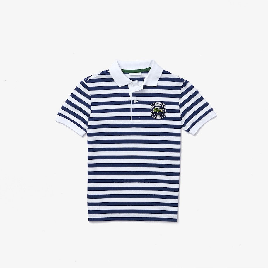 KID'S LACOSTE STRIPED POLO (WHITE/NAVY)