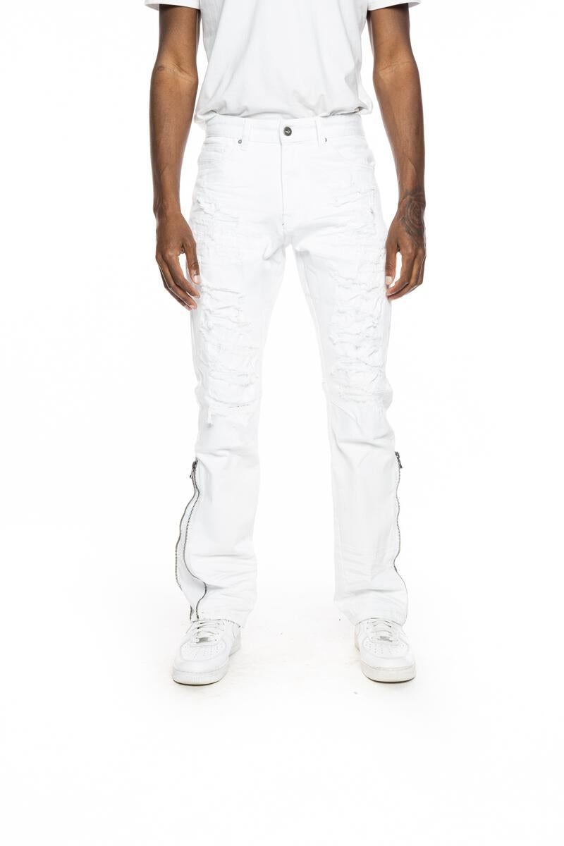 MEN'S SMOKE RISE RIP & REPAIR STACKED FLARE FASHION JEAN (WHITE)