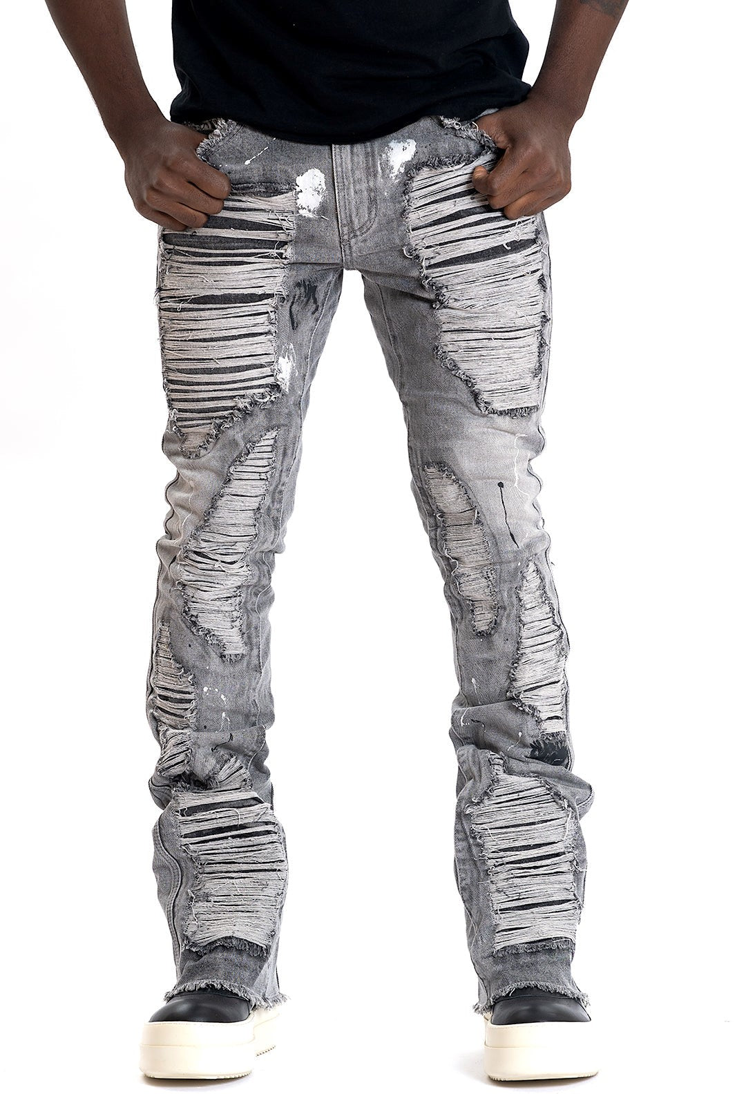 MENS FROST BASEL DISTRESSED STACKED JEAN (GREY)