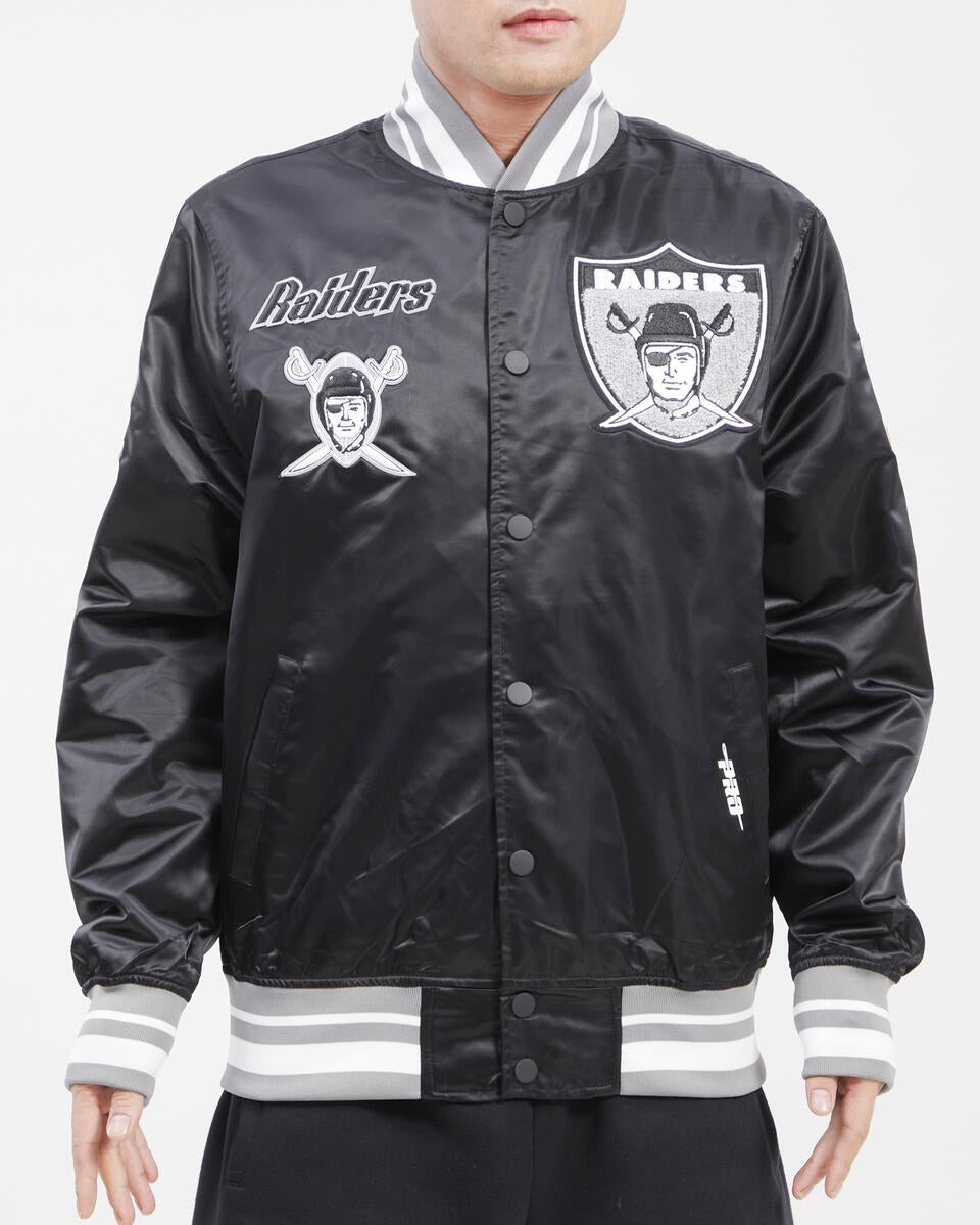 LAS VEGAS RAIDERS RETRO CLASSIC RIB SATIN JACKET (BLACK/GREY)