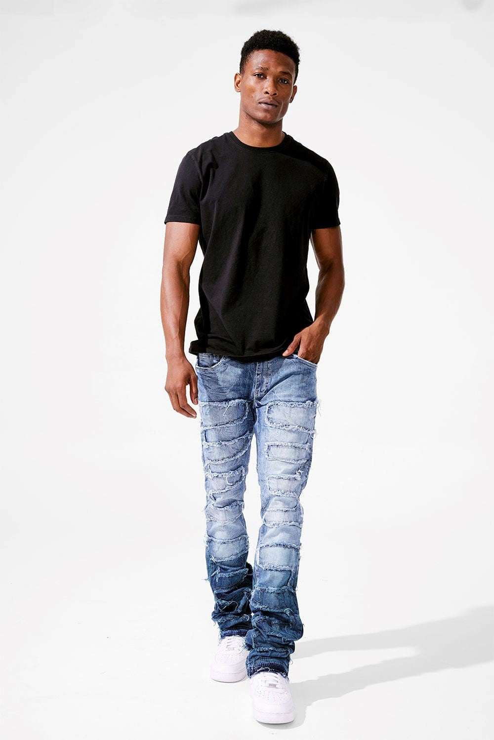 MENS JORDAN CRAIG MARTIN FIT PYTHON STACKED DENIM (BLUE WAVE)