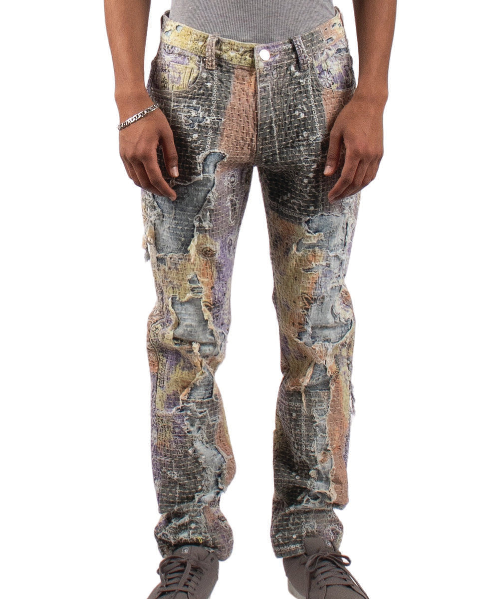 MENS MAJESTIK DOUBLE LAYERED ART BASEL DENIM PANT (OBSIDIAN GREY)