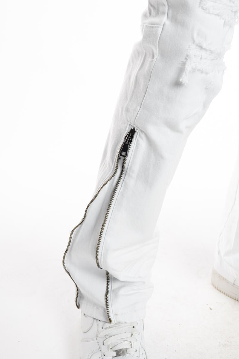 MEN'S SMOKE RISE RIP & REPAIR STACKED FLARE FASHION JEAN (WHITE)