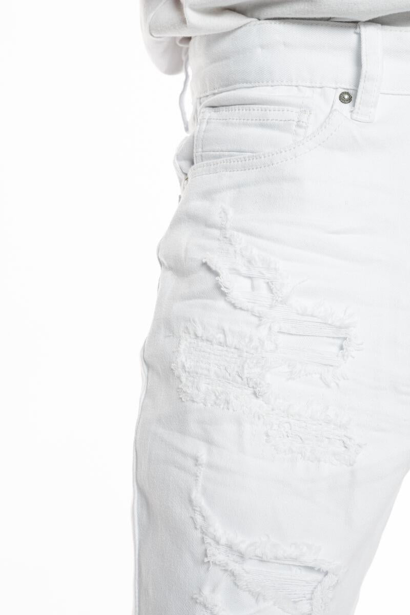 MEN'S SMOKE RISE RIP & REPAIR STACKED FLARE FASHION JEAN (WHITE)