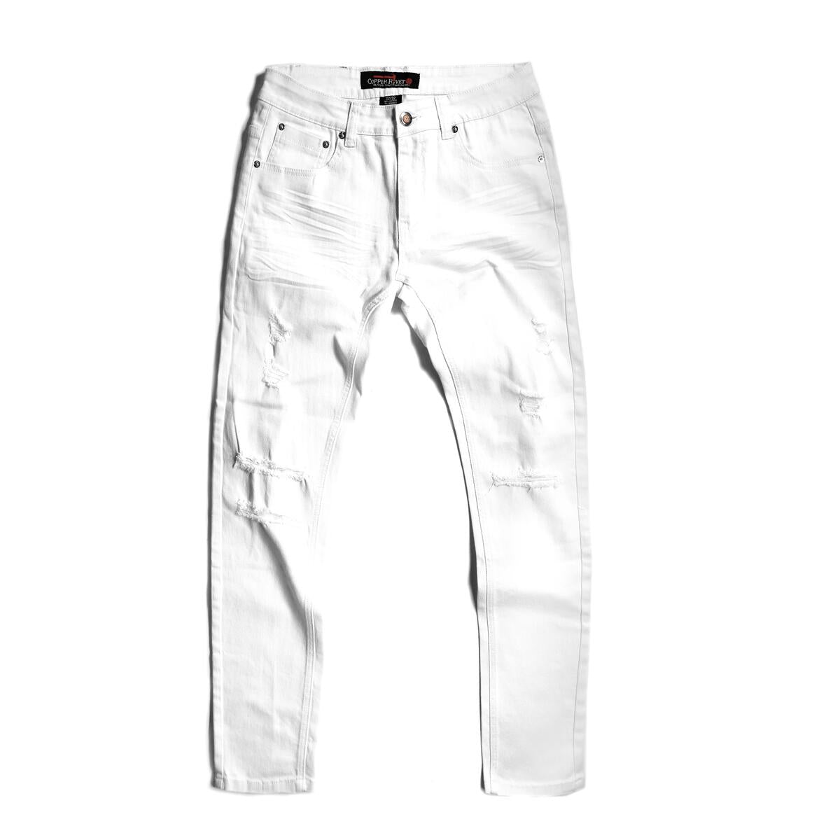 MEN'S COPPER RIVET JEAN WITH RIPS (WHITE)