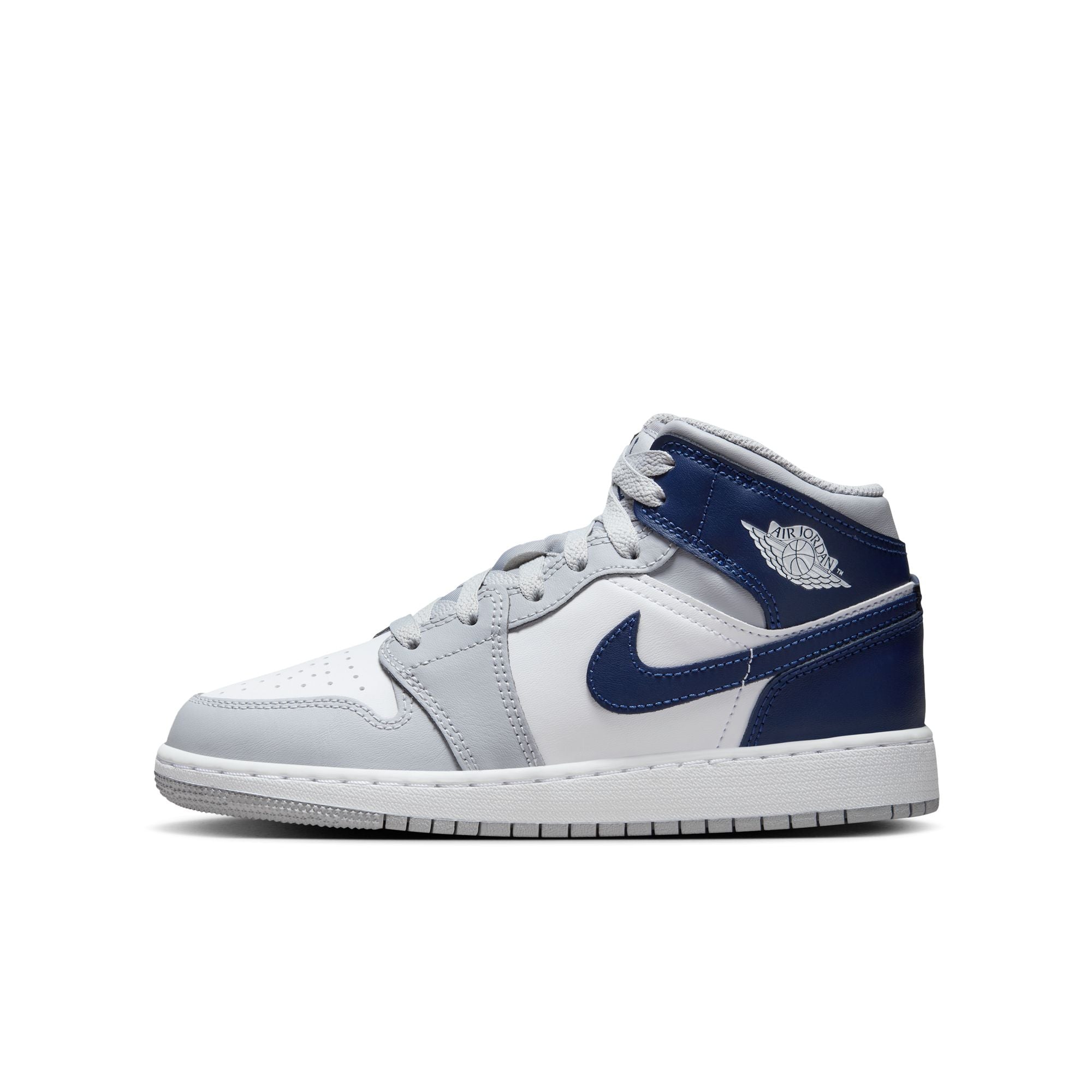 KIDS AIR JORDAN 1 MID GS (WHITE/MIDNIGHT NAVY)