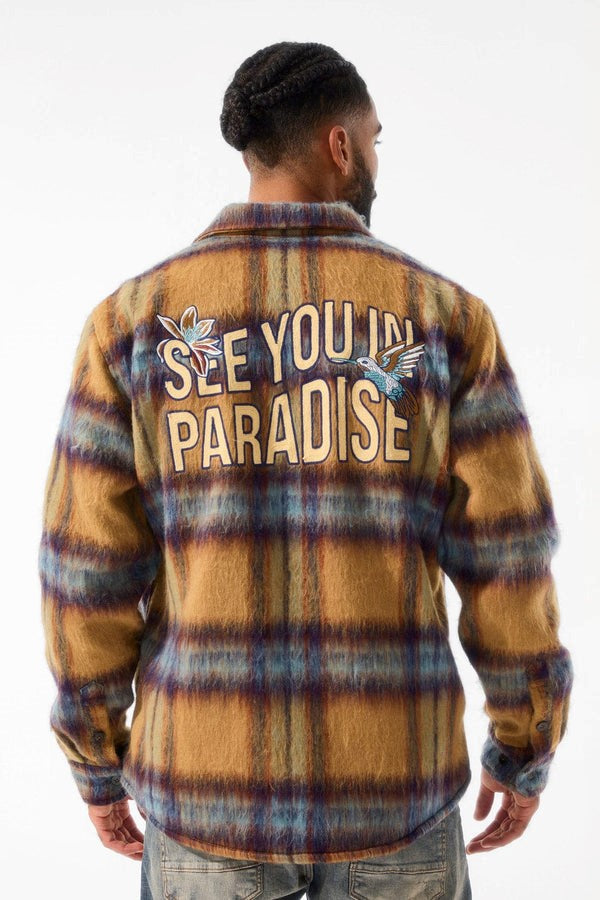 MENS JORDAN CRAIG SEE YOU IN PARADISE FLANNEL SHACKET (WHEAT)