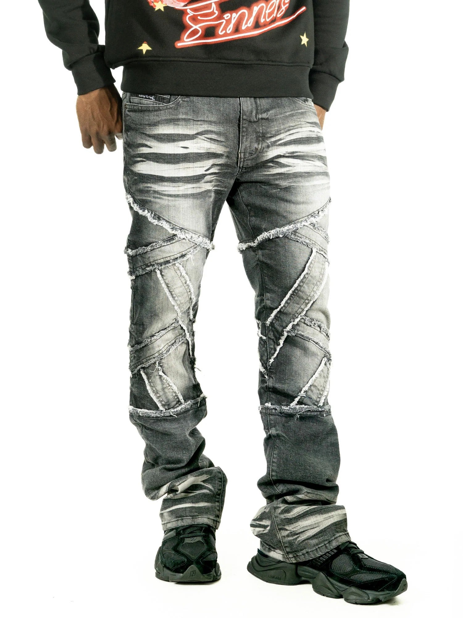 MENS MAKOBI VENETA STACKED JEAN (BLACK WASH)