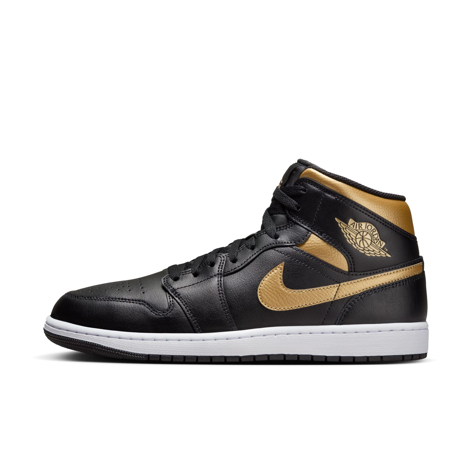 MENS AIR JORDAN 1 MID (BLACK/METALLIC GOLD/WHITE)