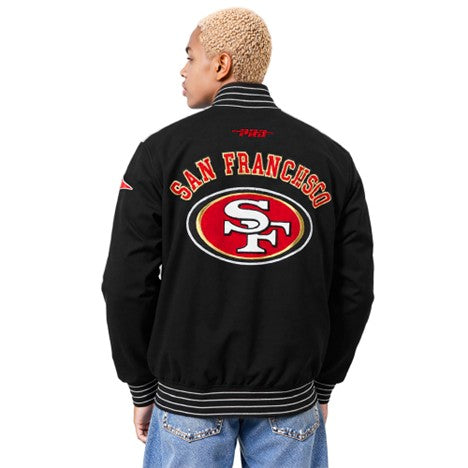 MENS PRO STANDARD SAN FRANCISCO 49ERS PRO GAME DAY M DBL KNIT JACKET (BLACK/SILVER/WHITE)