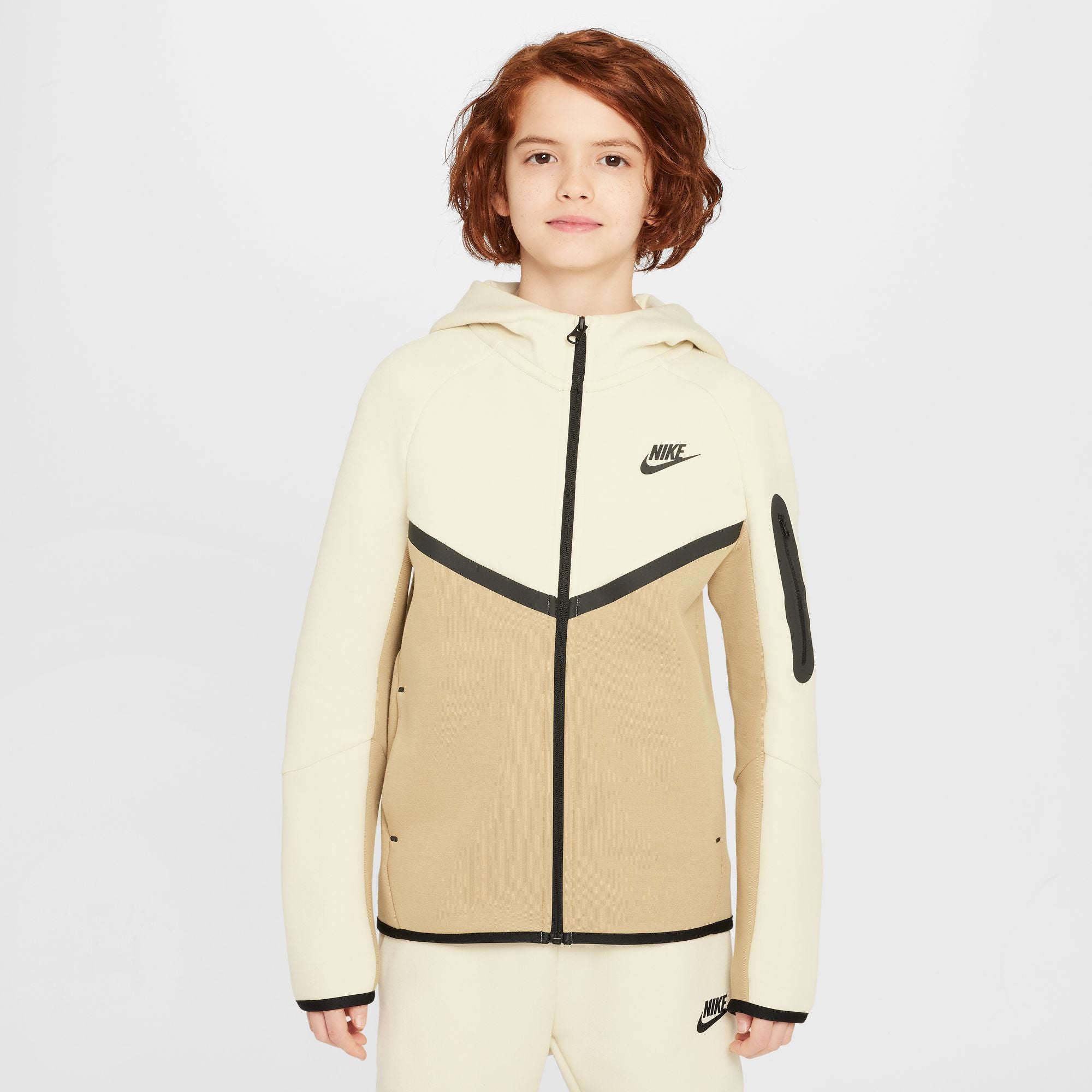 KIDS NIKE TECH FLEECE FULL-ZIP WINDRUNNER WARMUP (PARACHUTE BEIGE/LT KHAKI/BLACK)