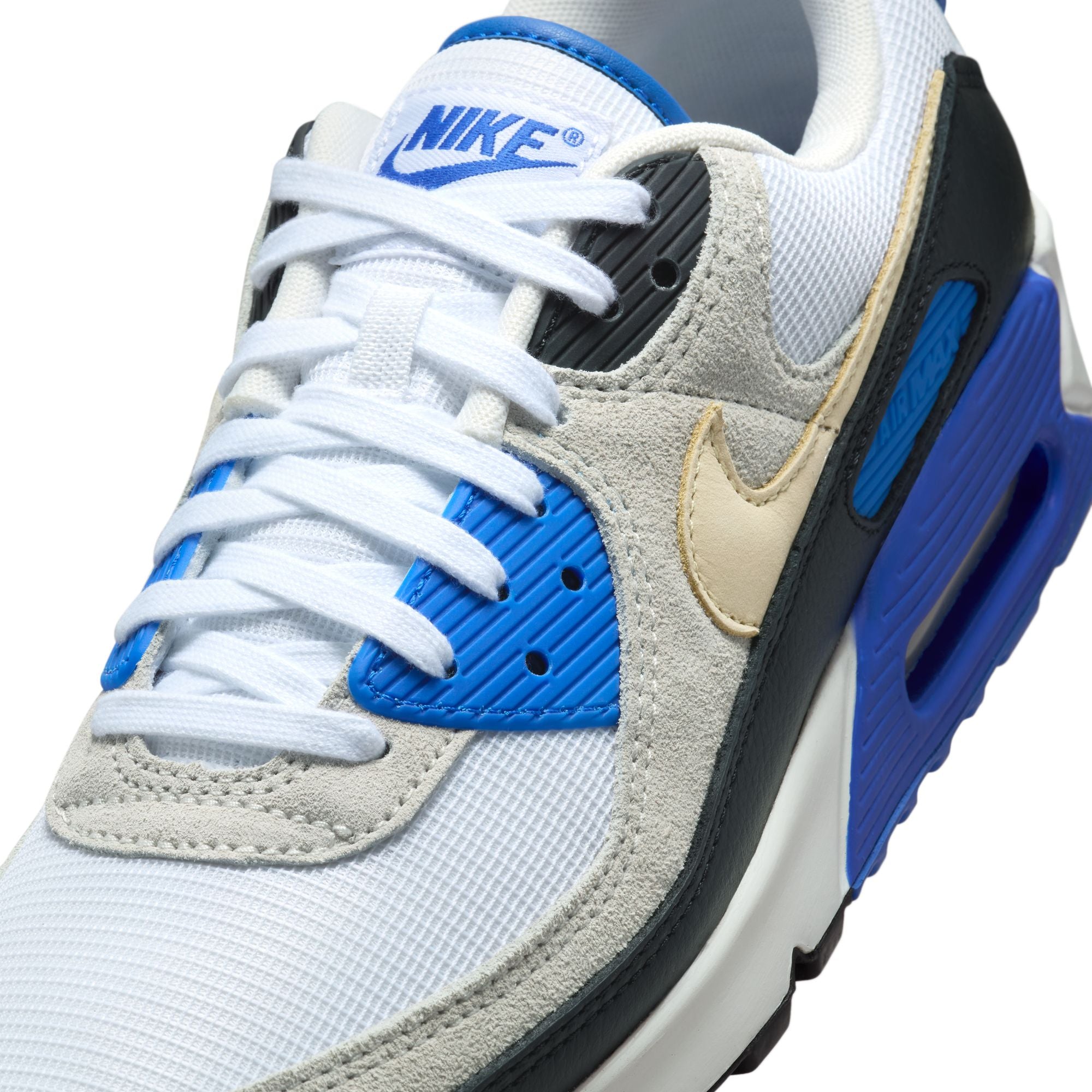 MENS NIKE AIR MAX 90 PREMIUM (WHITE/KHAKI/RACER BLUE/BLACK)