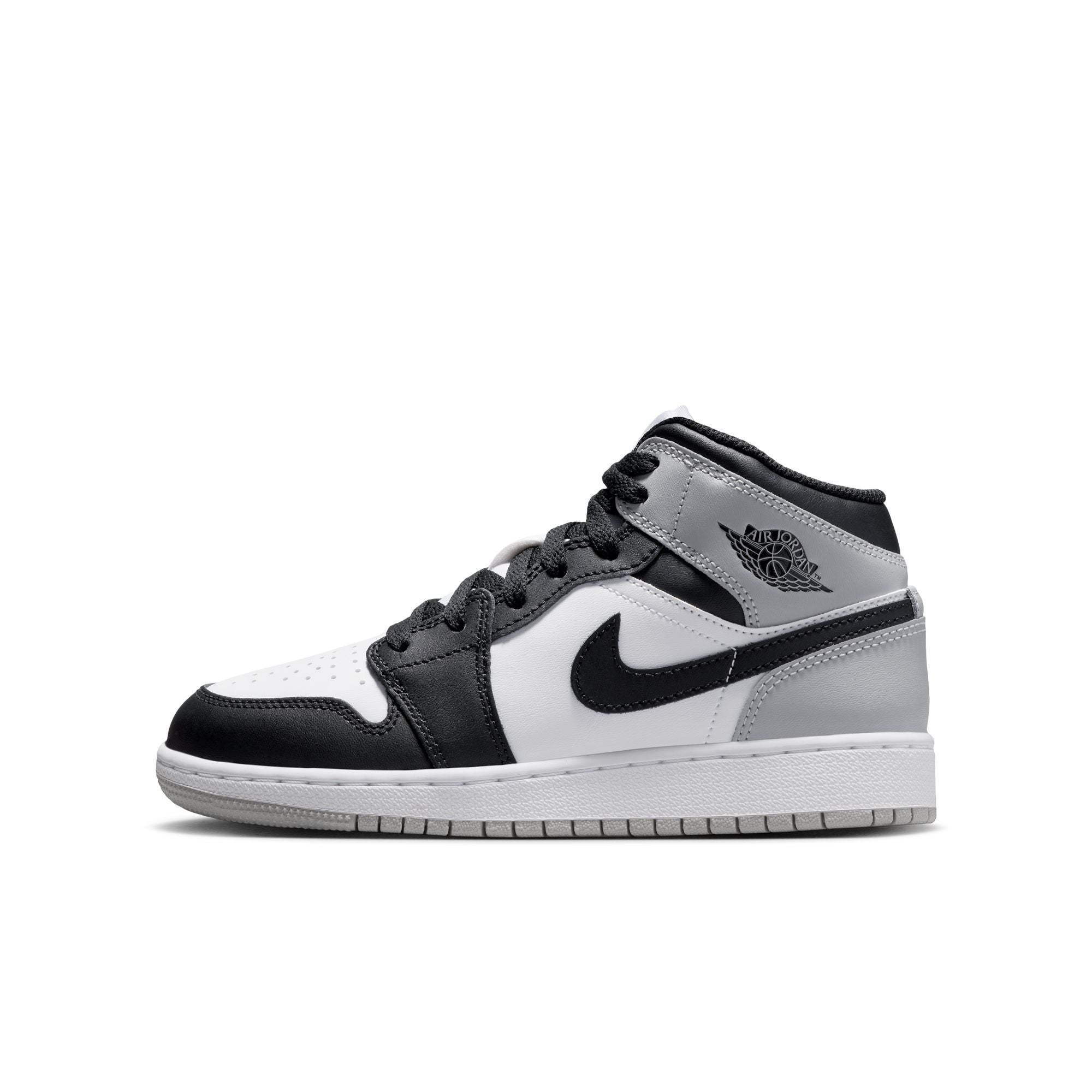 KIDS AIR JORDAN 1 MID GS (WHITE/BLACK/LT SMOKE GREY)