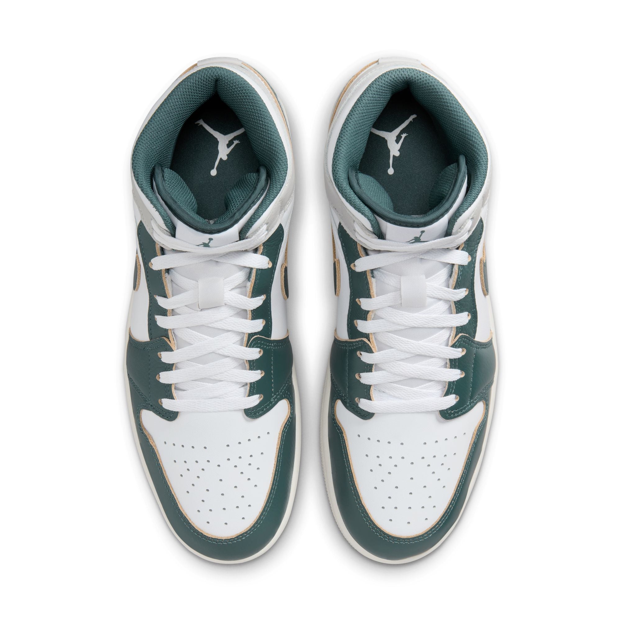 MENS AIR JORDAN 1 MID SE (WHITE/OXIDIZED GREEN/SAIL)