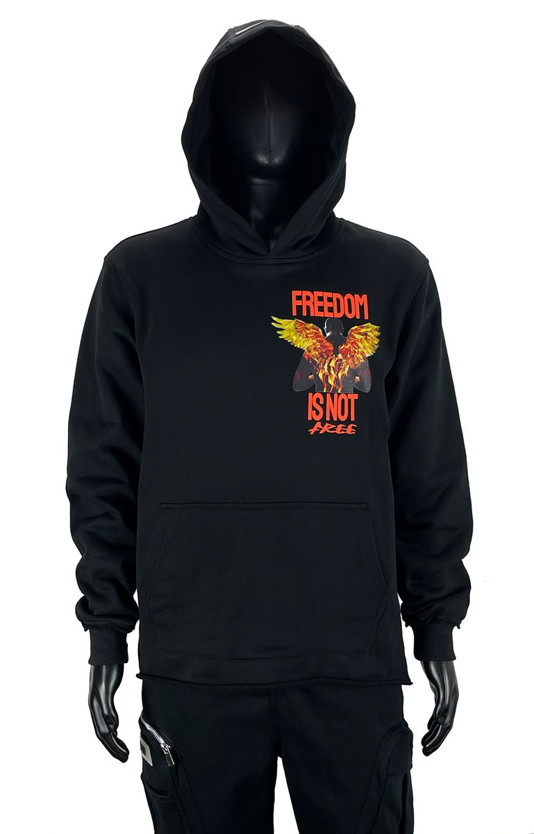 MENS FIFTH LOOP FREEDOM IS NOT FREE CROP PULLOVER HOODIE (BLACK)